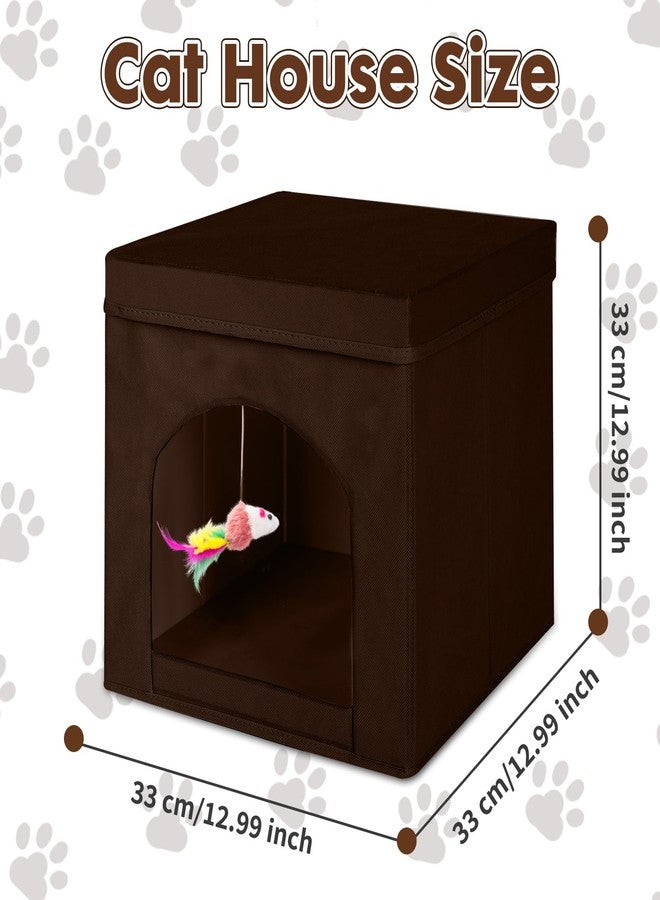 PowerKing Powering Collapsible Cat House for Indoor Cats - Foldable Cat Cube with Top Cushion and Mat, 13 x 13 x 13 Inches, Brown - Image 4